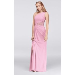 DAVID's BRIDAL One-Shoulder Mesh Dress Lace F19419